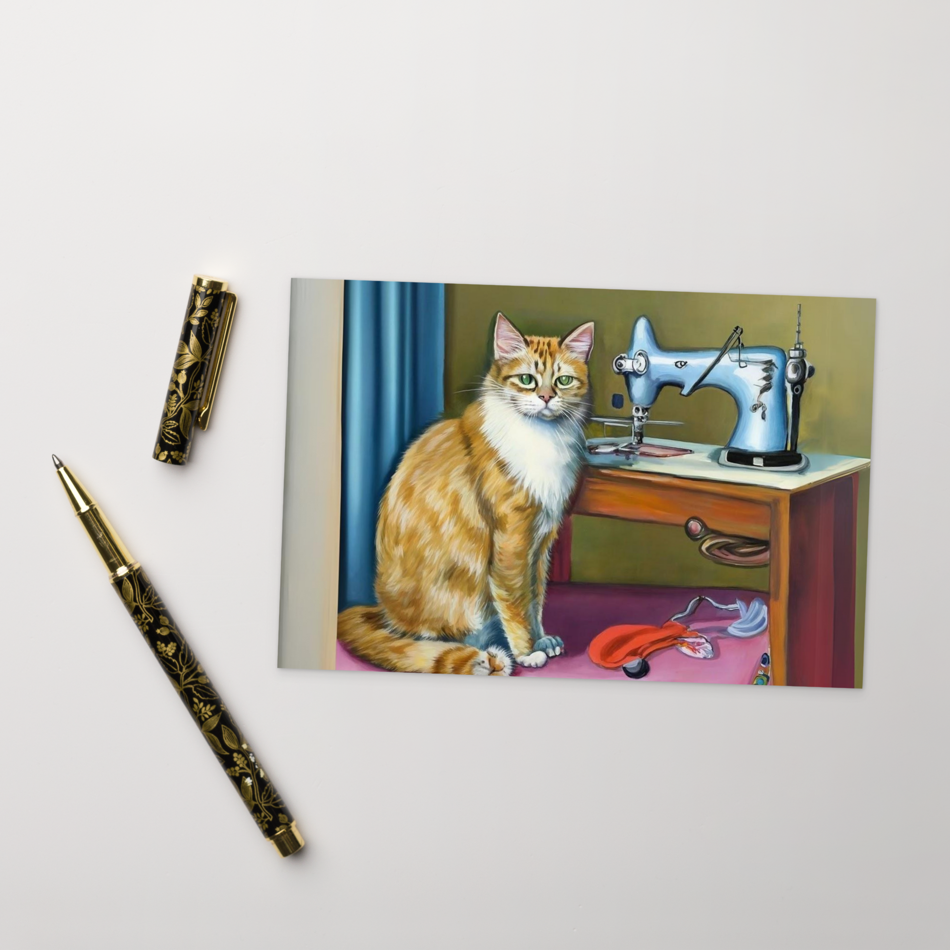 Post Card with "Sewing Cat" design - The Perfect addition to a gift or a thoughtful written note to a friend.