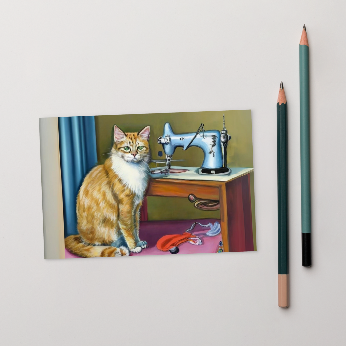 Post Card with "Sewing Cat" design - The Perfect addition to a gift or a thoughtful written note to a friend.