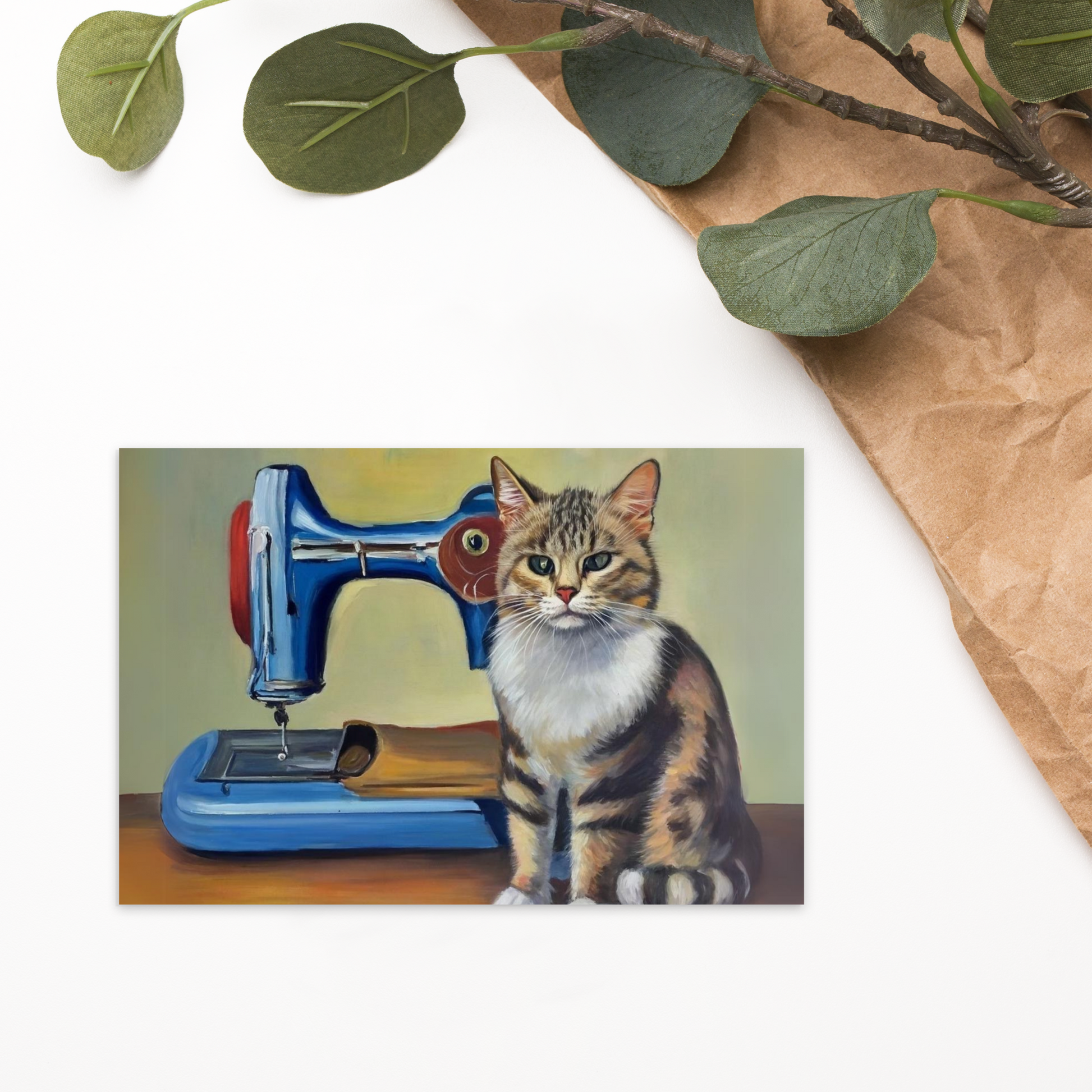 Post Card with "Sewing Cat" design - The Perfect addition to a gift or a thoughtful written note to a friend.