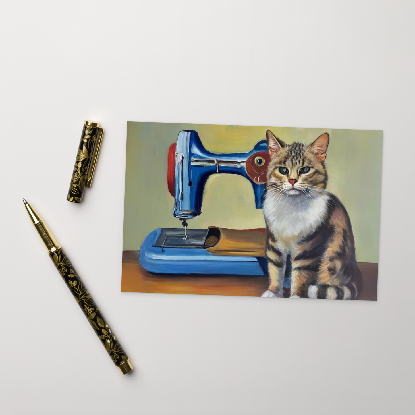 Post Card with "Sewing Cat" design - The Perfect addition to a gift or a thoughtful written note to a friend.