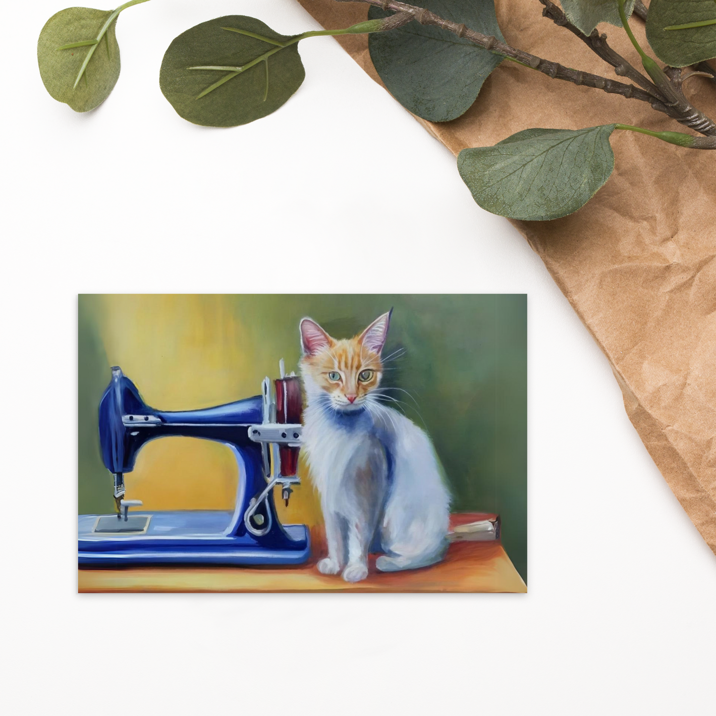 Post Card with "Sewing Cat" design - The Perfect addition to a gift or a thoughtful written note to a friend.