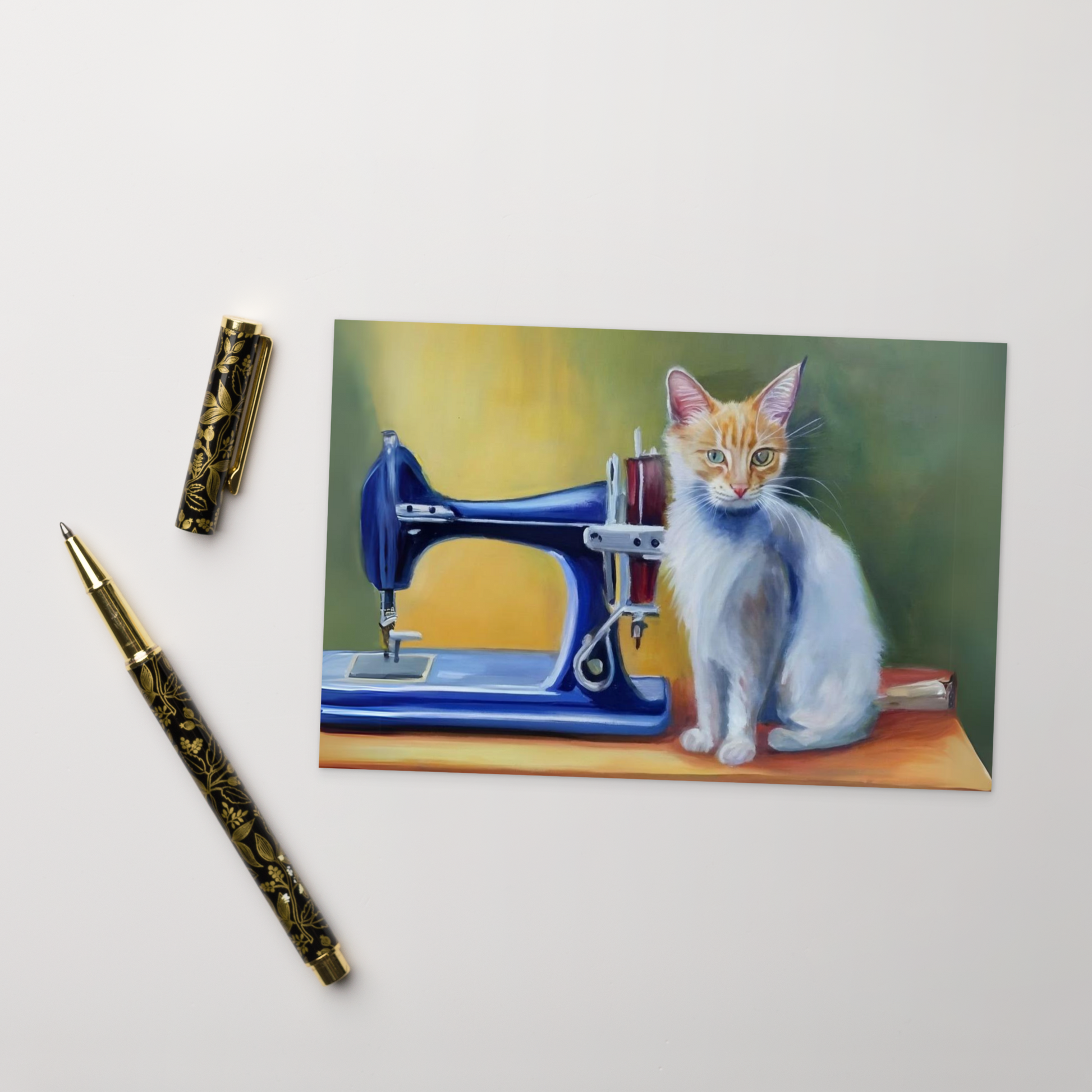 Post Card with "Sewing Cat" design - The Perfect addition to a gift or a thoughtful written note to a friend.