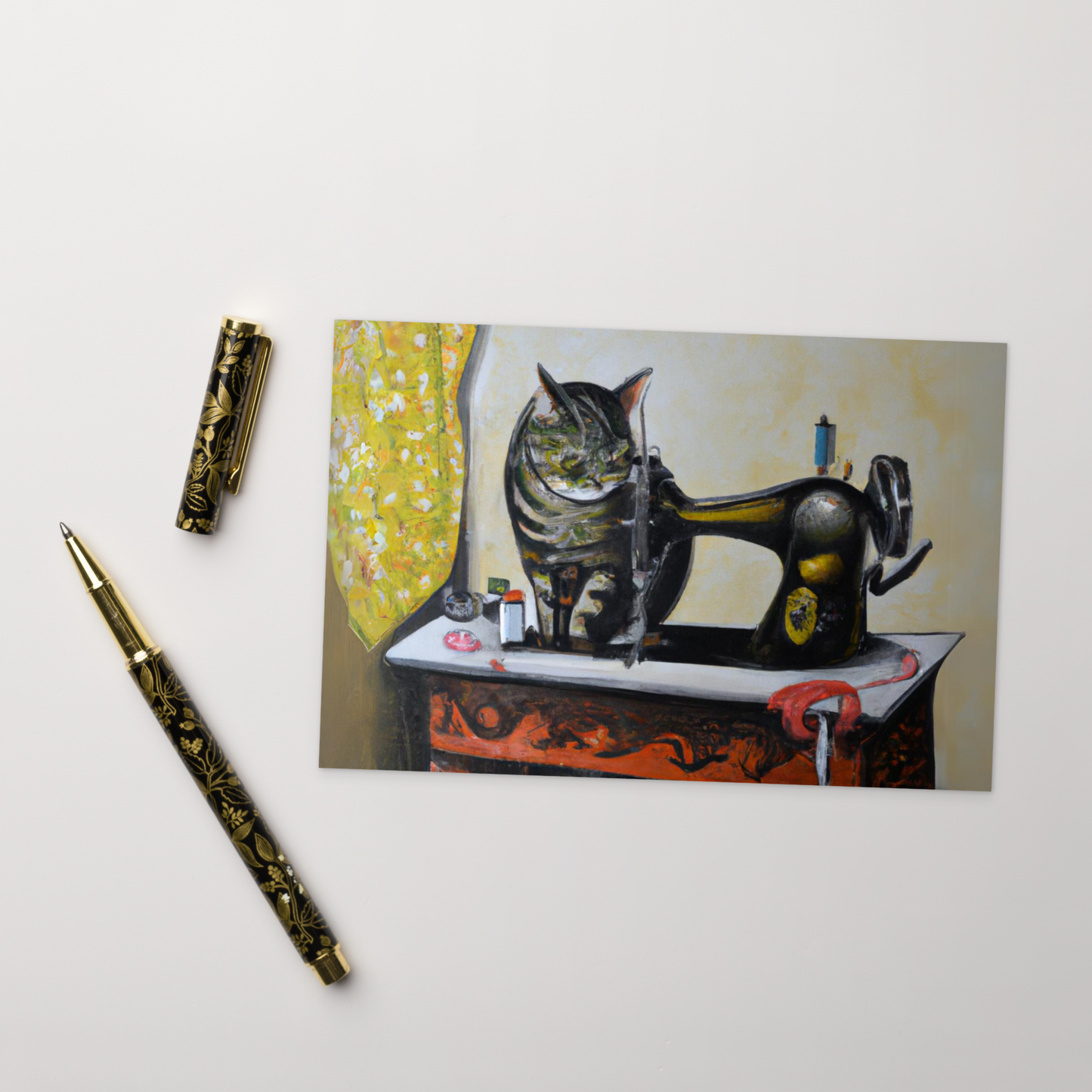 Post Card with "Sewing Cat" design - The Perfect addition to a gift or a thoughtful written note to a friend.