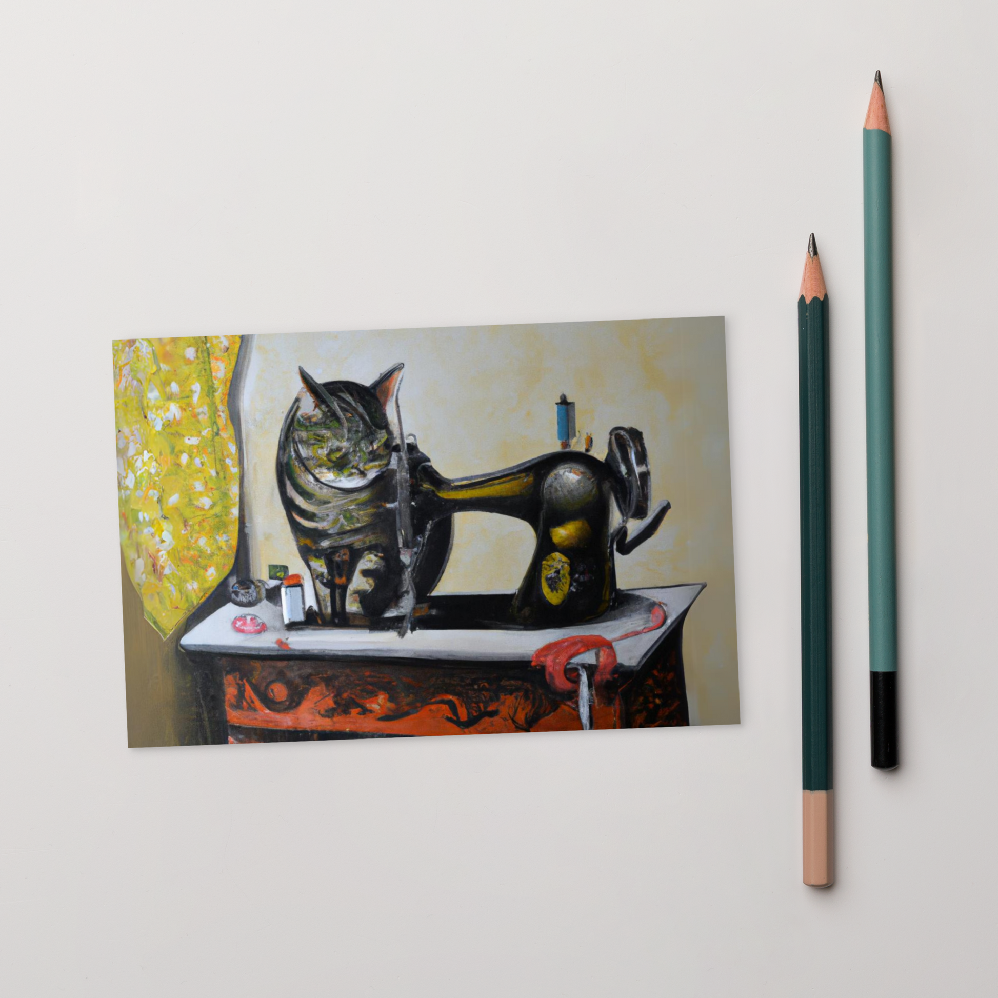 Post Card with "Sewing Cat" design - The Perfect addition to a gift or a thoughtful written note to a friend.