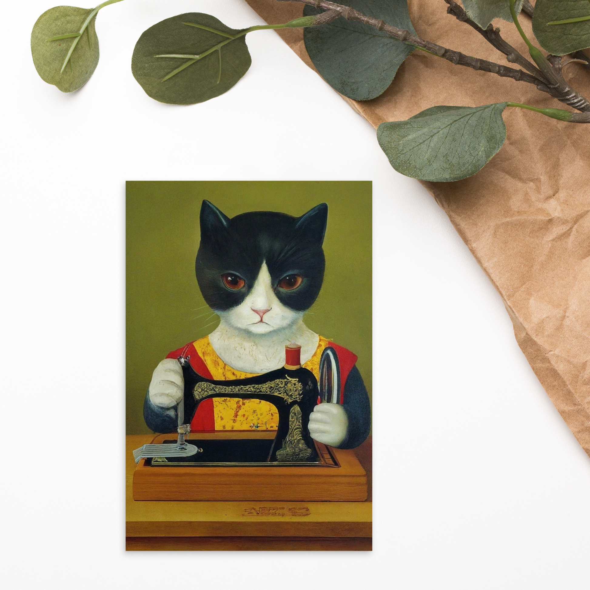 Post Card with "Sewing Cat" design - The Perfect gift for people who love to sew