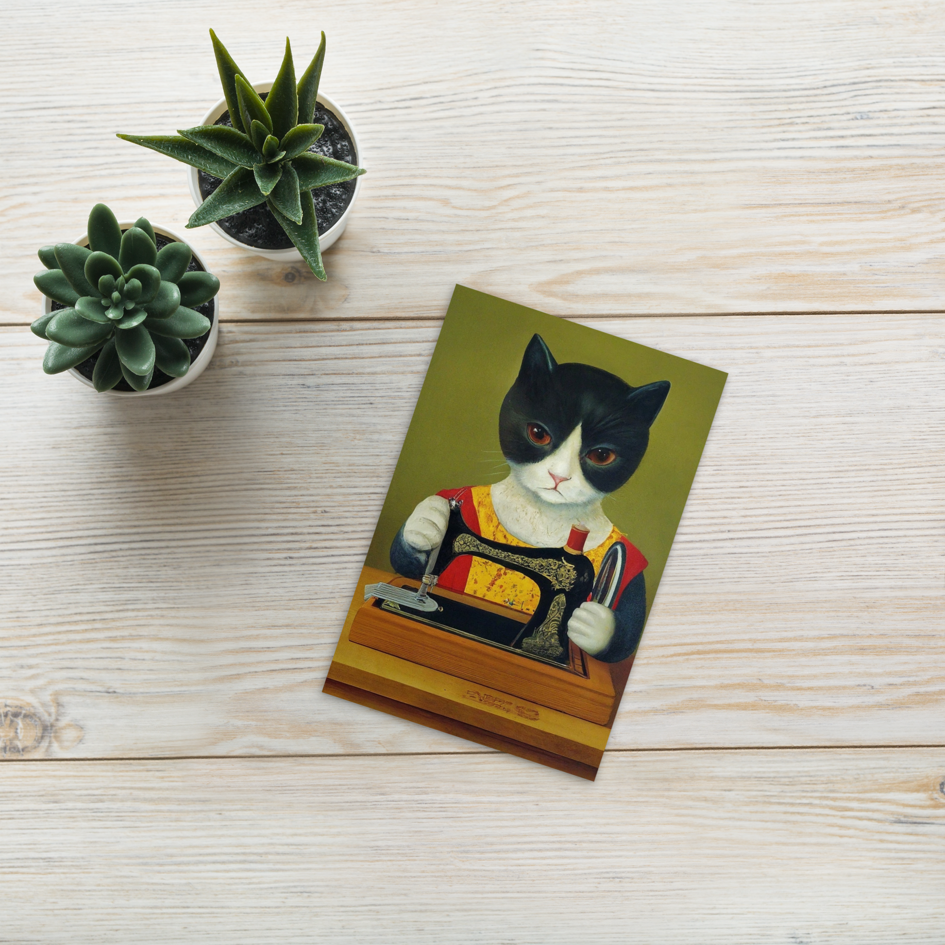 Post Card with "Sewing Cat" design - The Perfect gift for people who love to sew