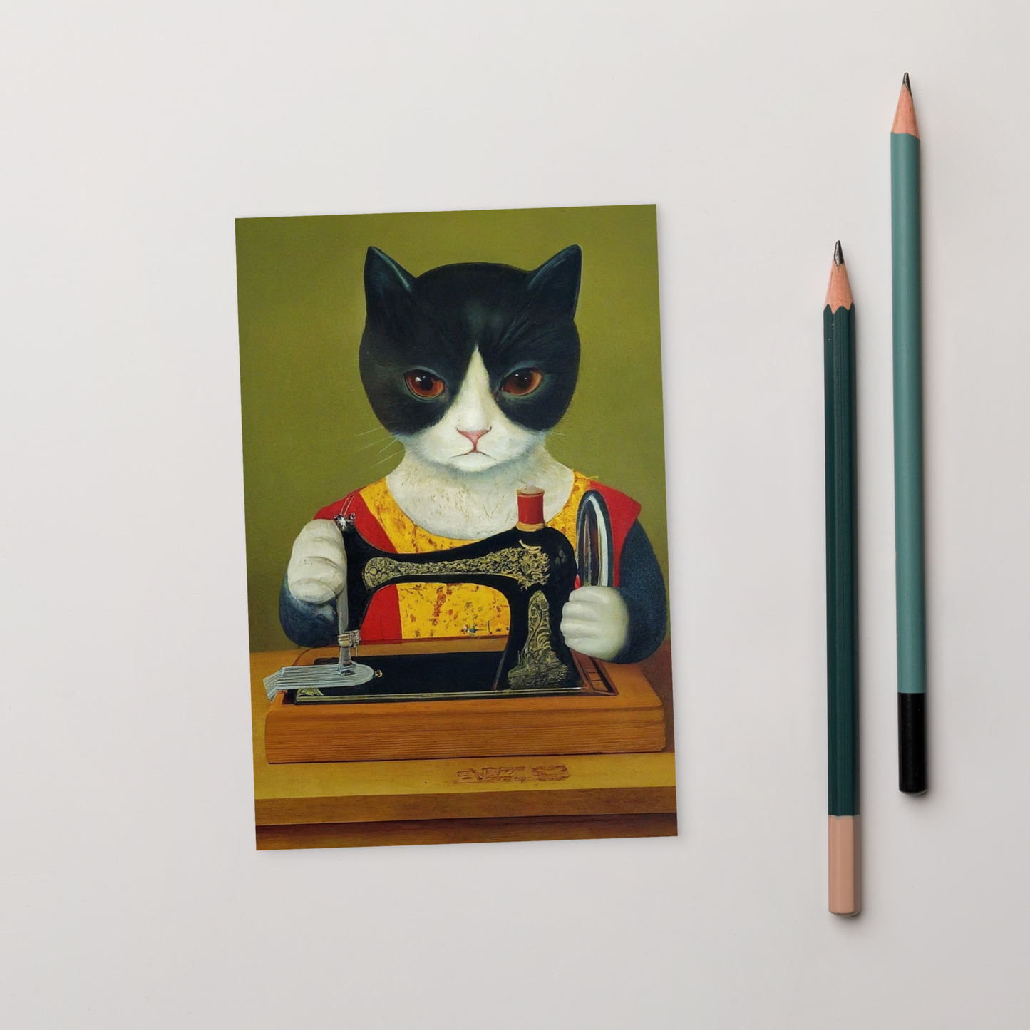 Post Card with "Sewing Cat" design - The Perfect gift for people who love to sew