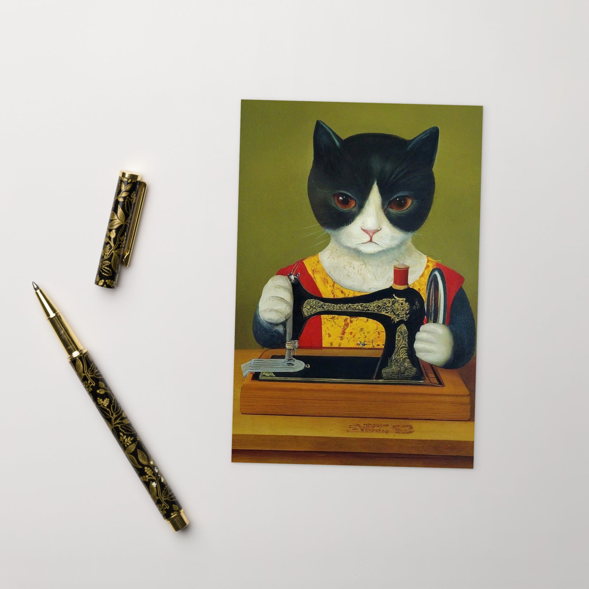 Post Card with "Sewing Cat" design - The Perfect gift for people who love to sew