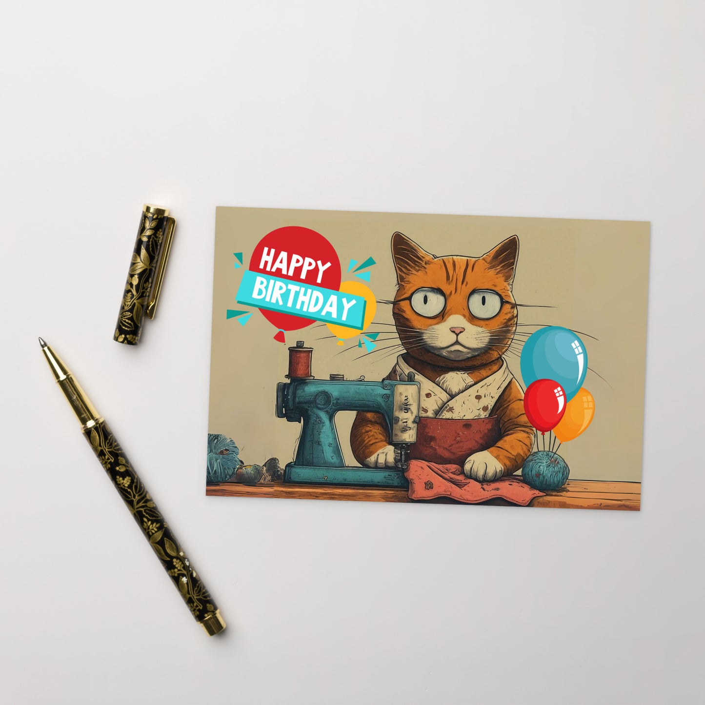 Happy Birthday Seamstress Cat Note Card