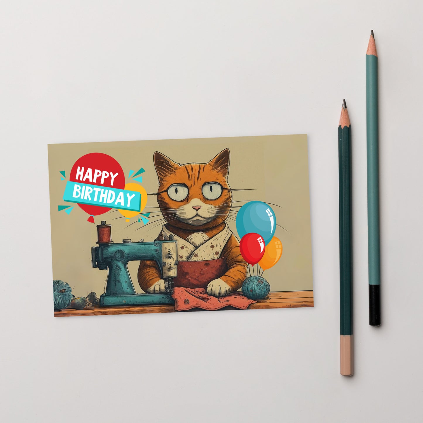 Happy Birthday Seamstress Cat Note Card