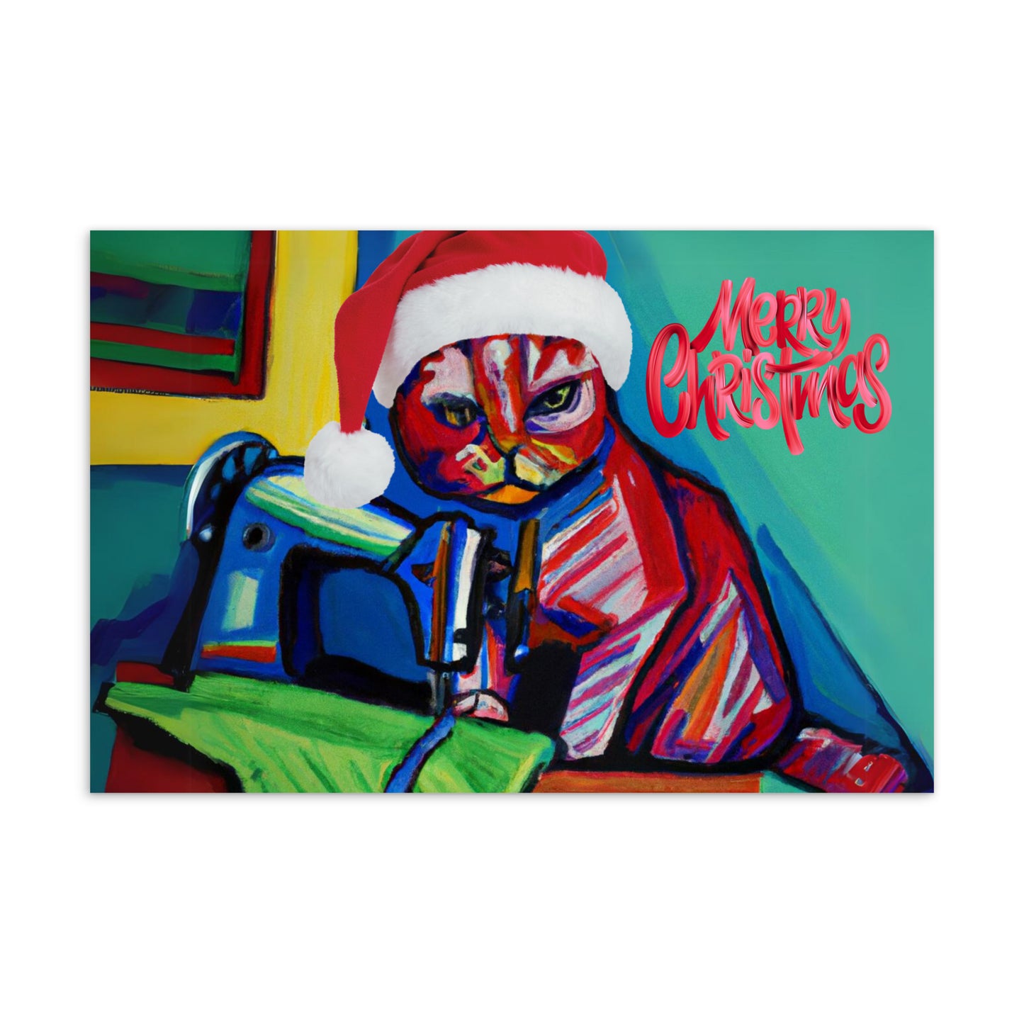 Merry Christmas Colourful Cat Note Card