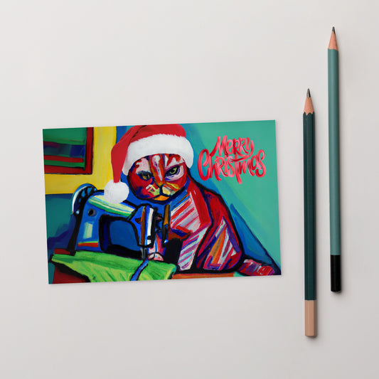 Merry Christmas Colourful Cat Note Card