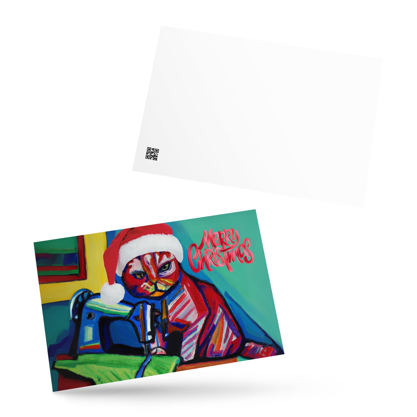 Merry Christmas Colourful Cat Note Card