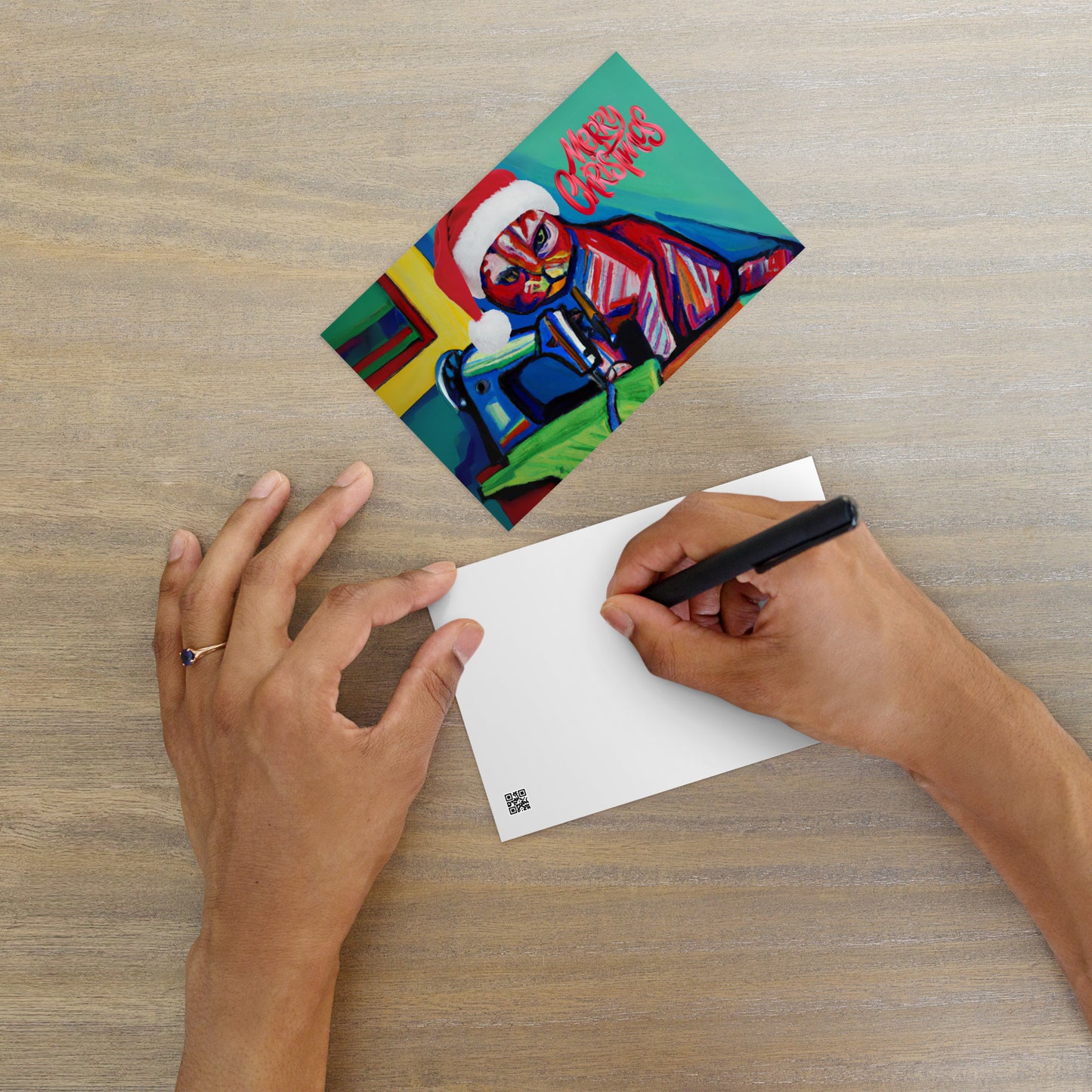 Merry Christmas Colourful Cat Note Card