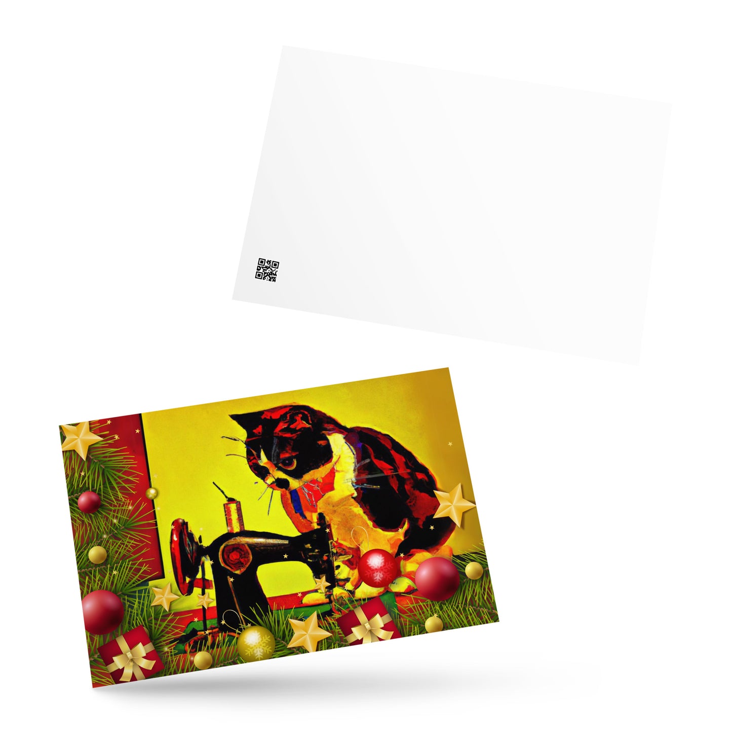 Christmas Note Card Pop Art Sewing Cat