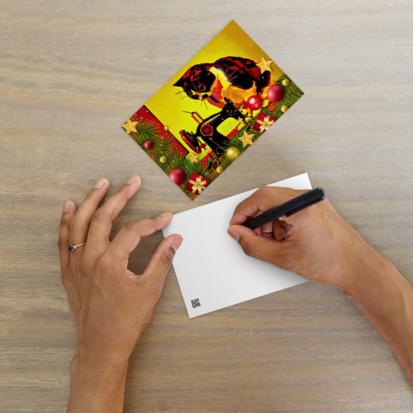 Christmas Note Card Pop Art Sewing Cat