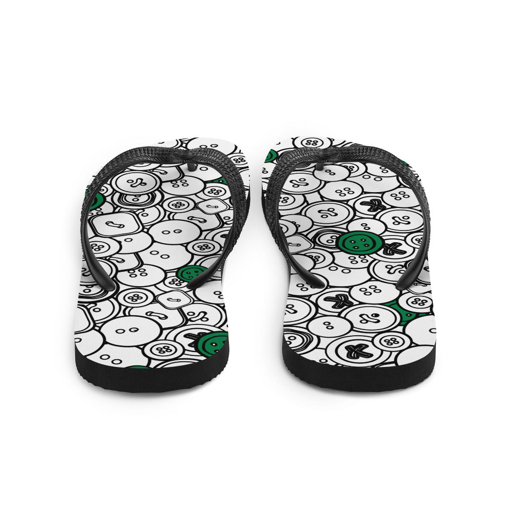 Flip-flops with "Green Buttons" design, the perfect gift for people who love to sew