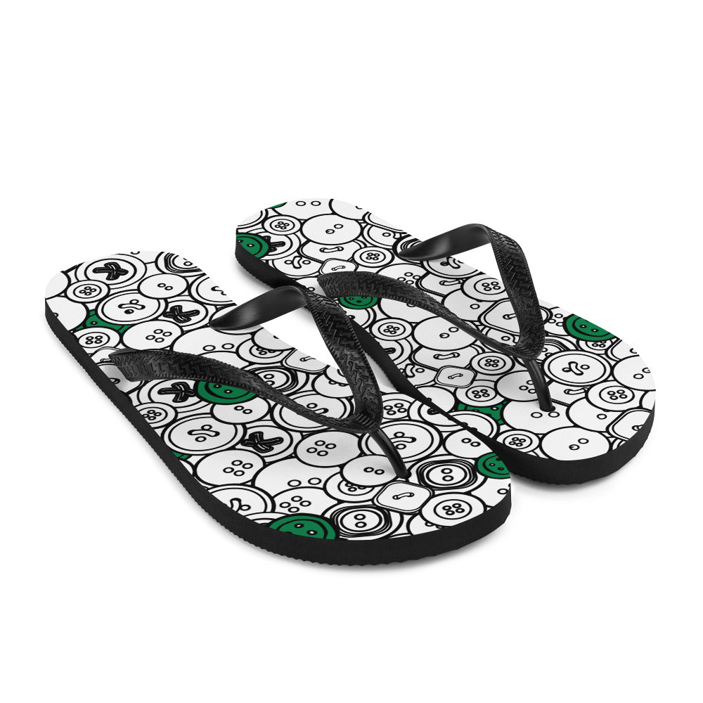 Flip-flops with "Green Buttons" design, the perfect gift for people who love to sew