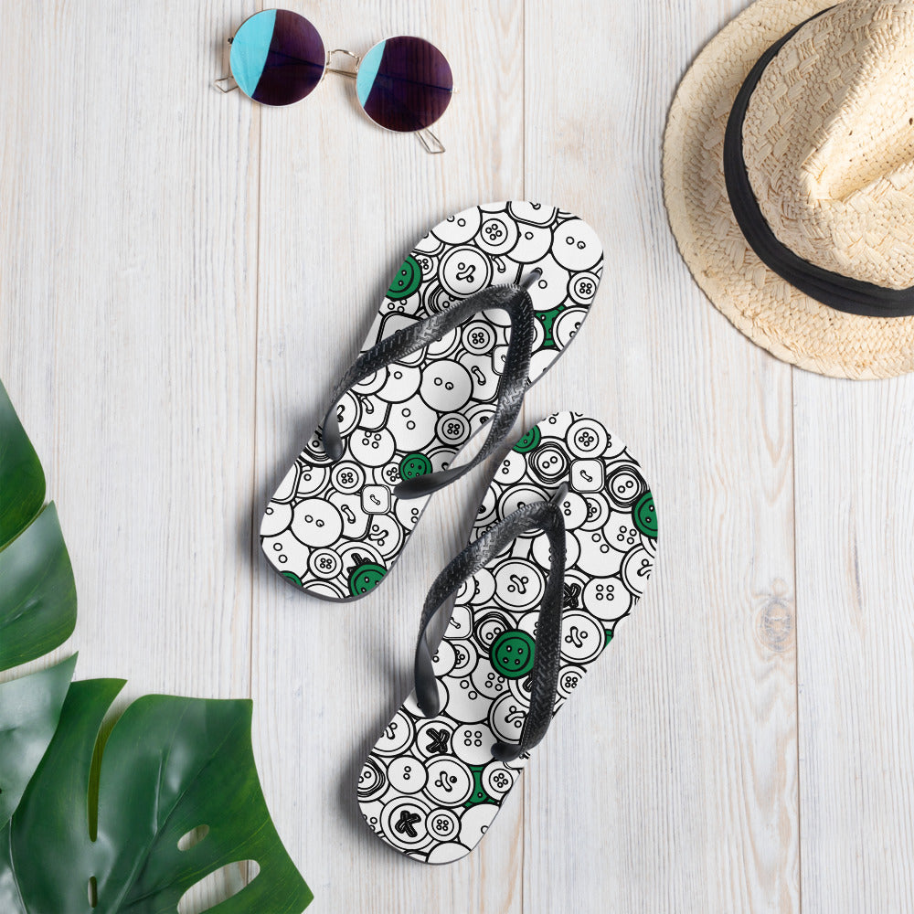 Flip-flops with "Green Buttons" design, the perfect gift for people who love to sew