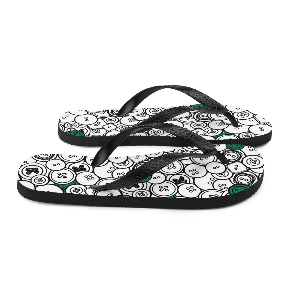 Right view of Flip-flops with "Green Buttons" design, the perfect gift for people who love to sew