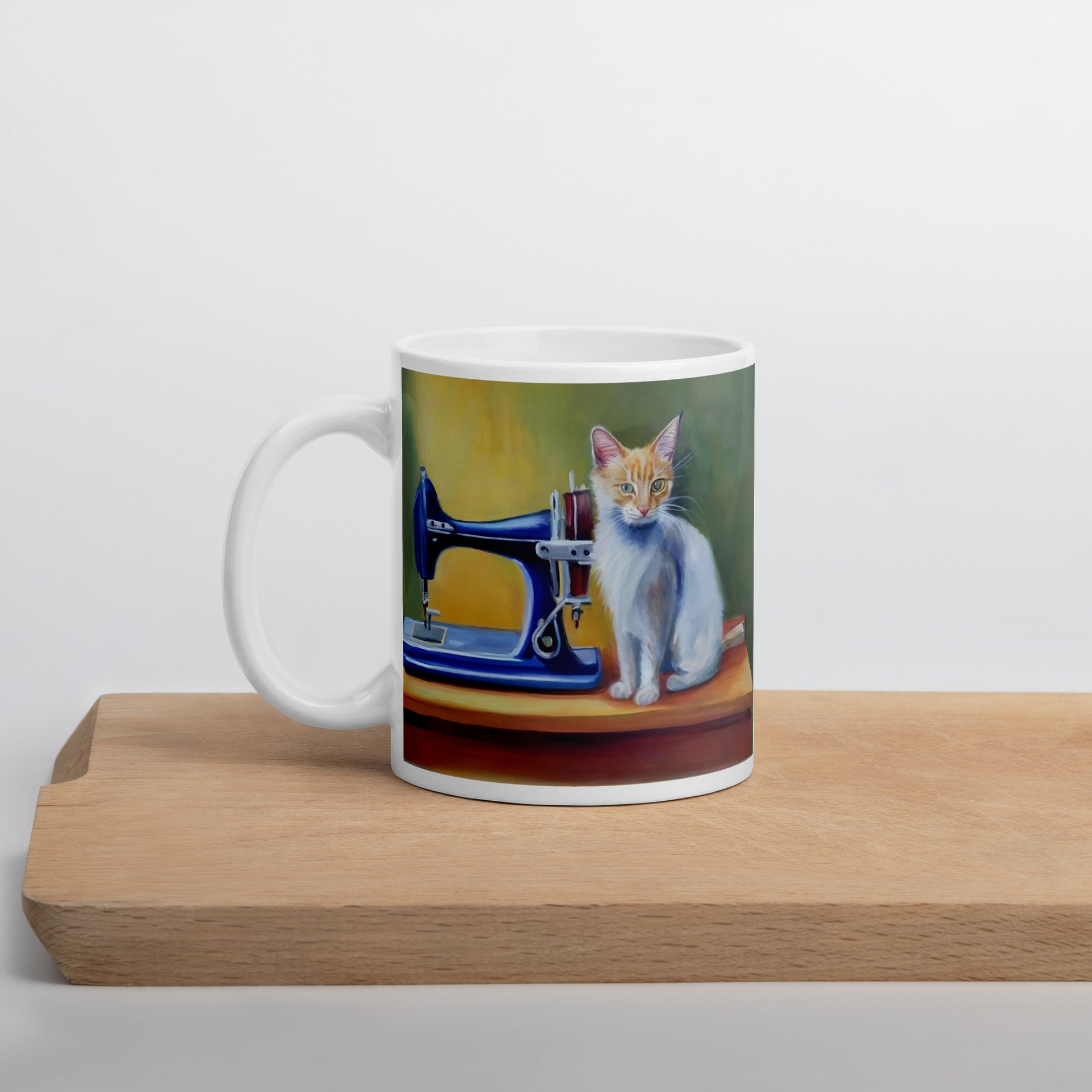 Glossy Mug  with "Sewing Cat" design - The Perfect Gift for People who Love to Sew