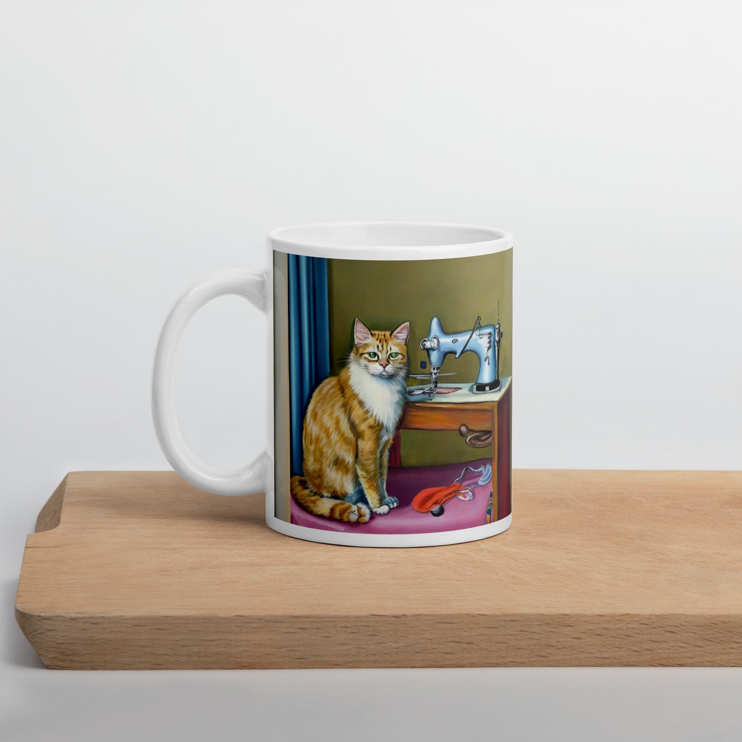 Glossy Mug  with "Sewing Cat" design - The Perfect Gift for People who Love to Sew