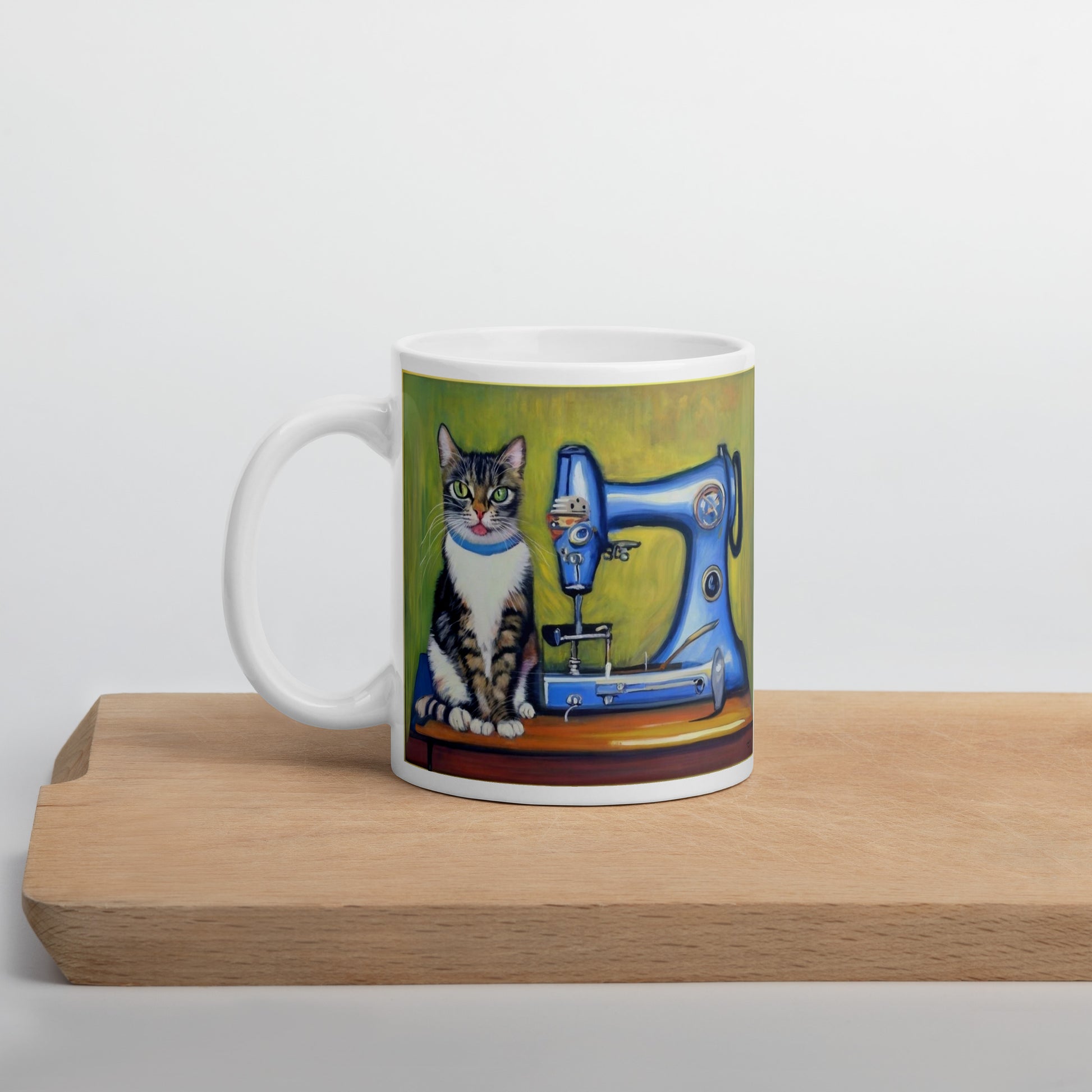 Glossy Mug  with "Sewing Cat" design - The Perfect Gift for People who Love to Sew