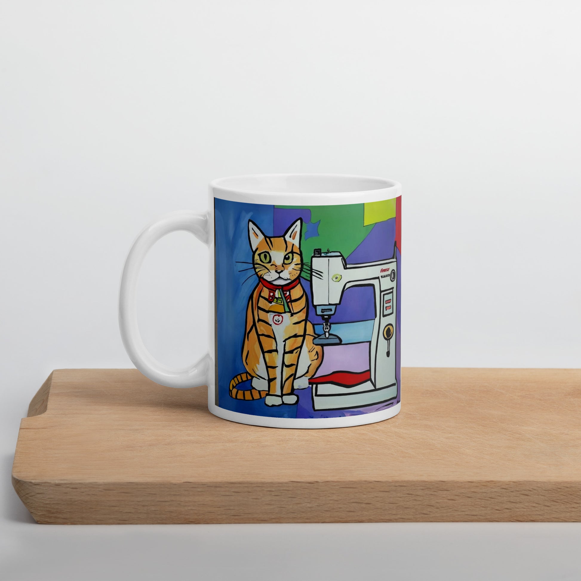 Glossy Mug  with "Sewing Cat" design - The Perfect Gift for People who Love to Sew