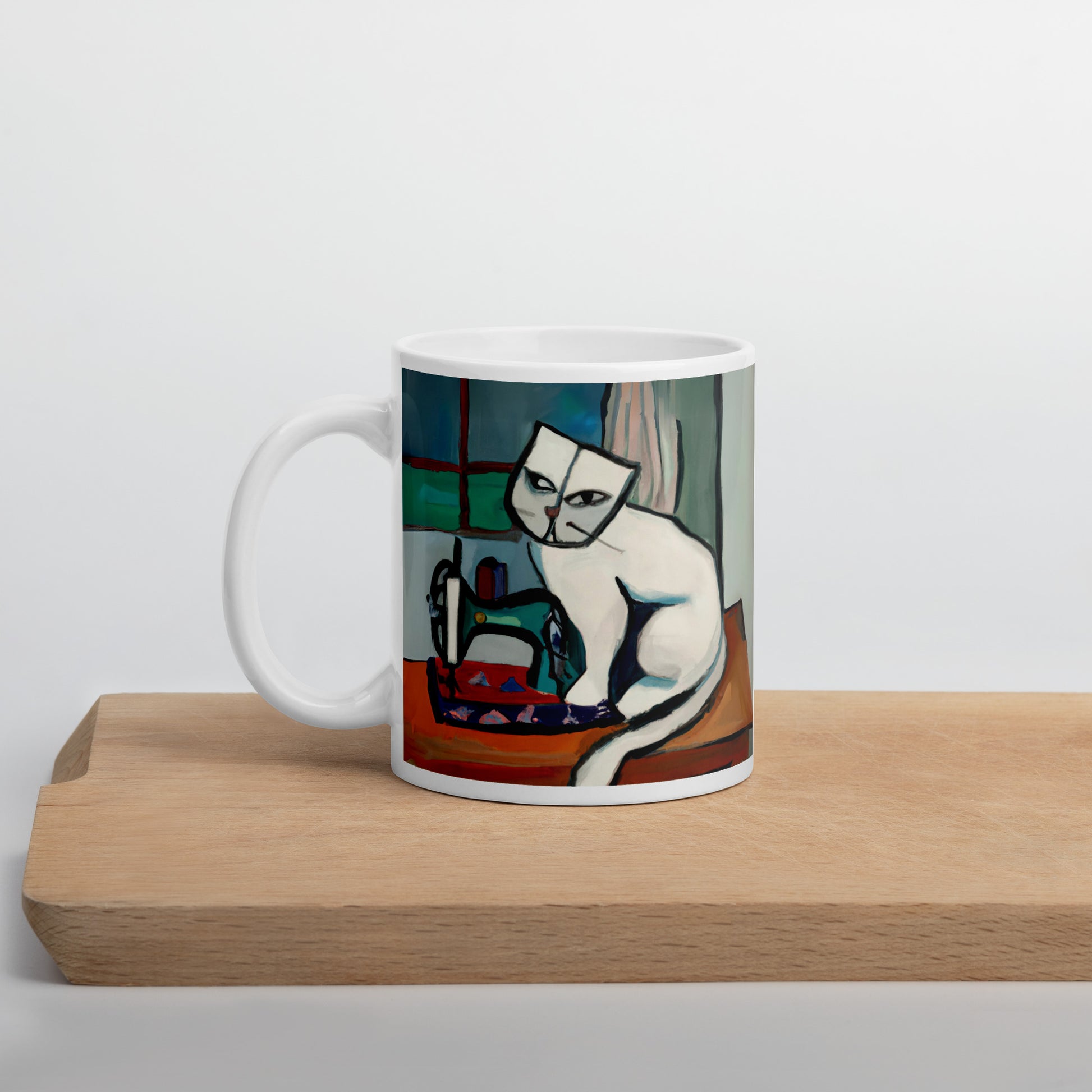 Glossy Mug  with "Sewing Cat" design - The Perfect Gift for People who Love to Sew