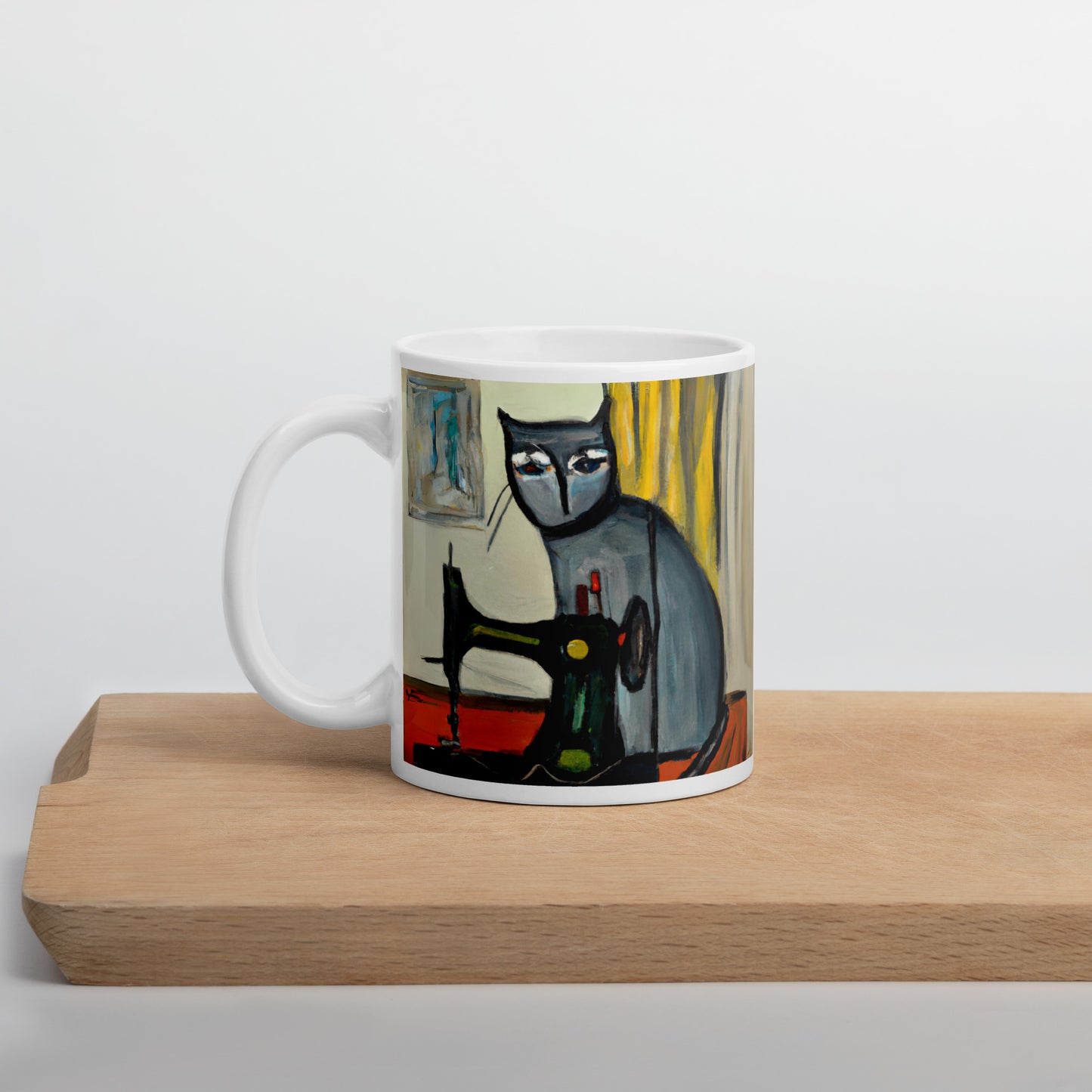 Glossy Mug  with "Sewing Cat" design - The Perfect Gift for People who Love to Sew