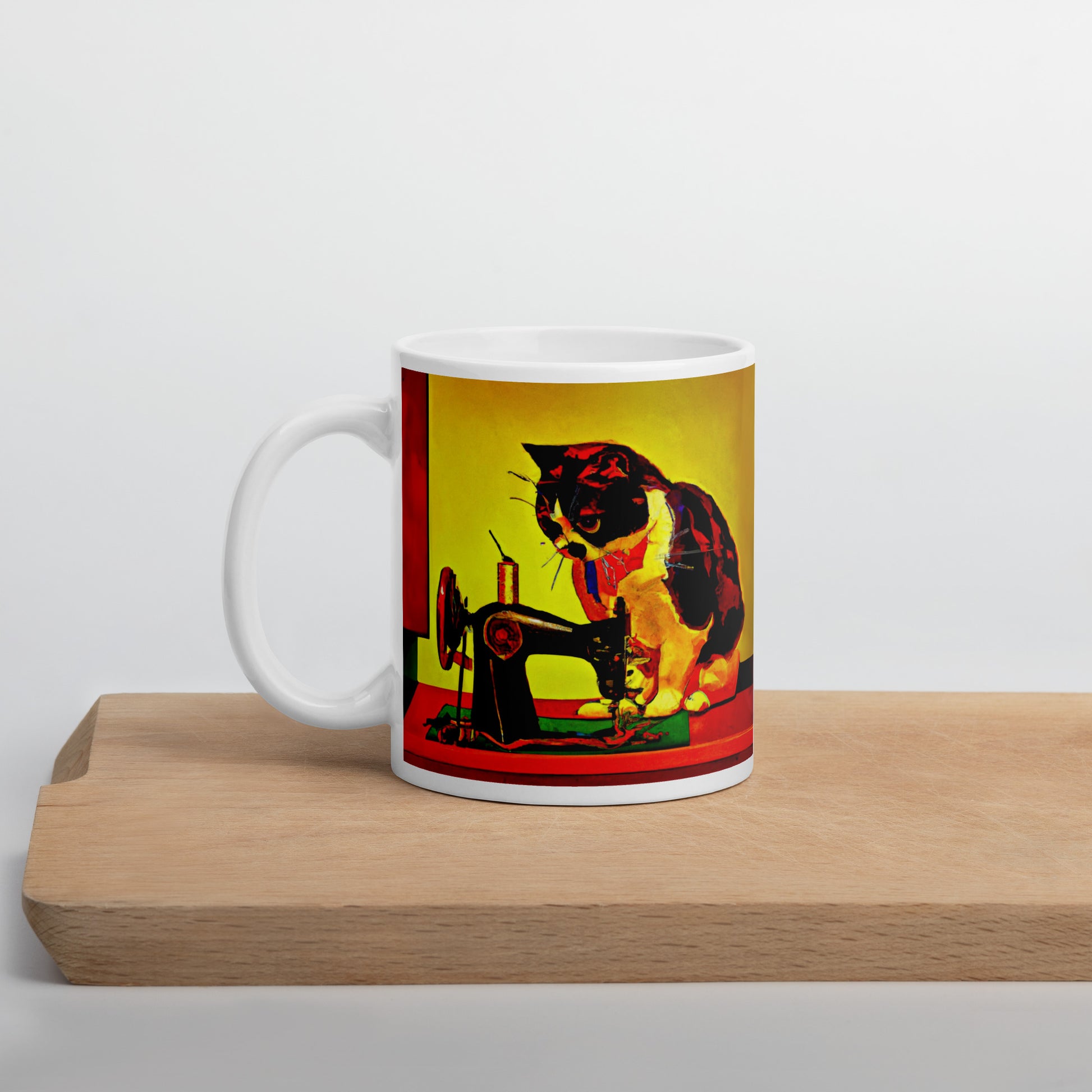 Glossy Mug  with "Sewing Cat" design - The Perfect Gift for People who Love to Sew