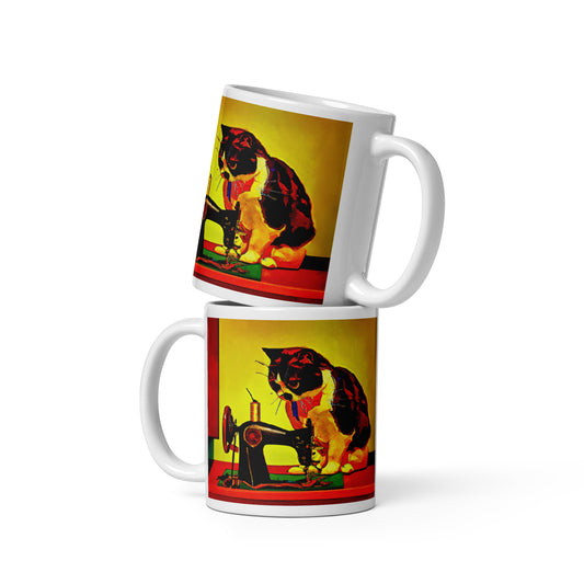 Glossy Mug  with "Sewing Cat" design - The Perfect Gift for People who Love to Sew