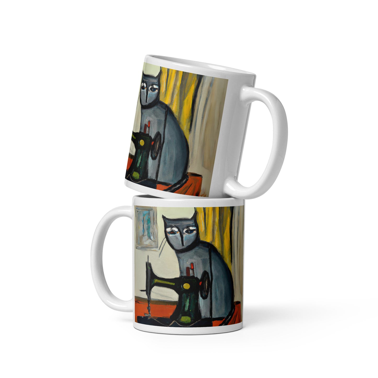 Glossy Mug  with "Sewing Cat" design - The Perfect Gift for People who Love to Sew