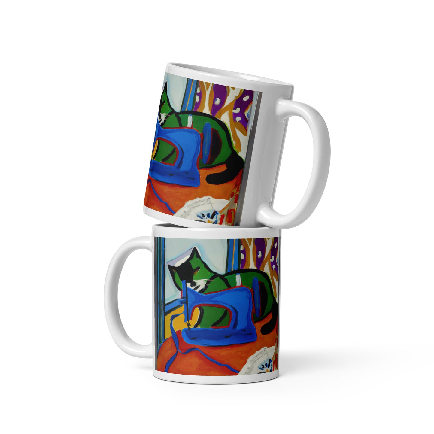 Glossy Mug  with "Sewing Cat" design - The Perfect Gift for People who Love to Sew