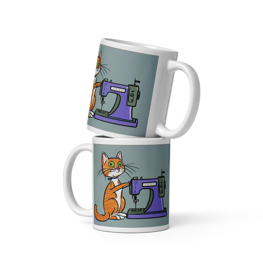 Glossy Mug  with "Sewing Cat" design - The Perfect Gift for People who Love to Sew