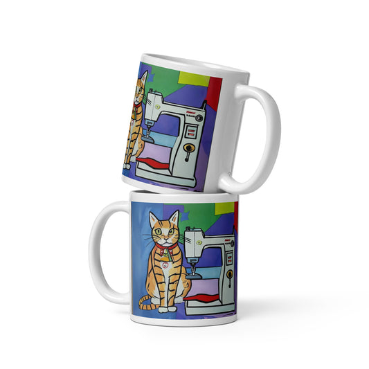 Glossy Mug  with "Sewing Cat" design - The Perfect Gift for People who Love to Sew