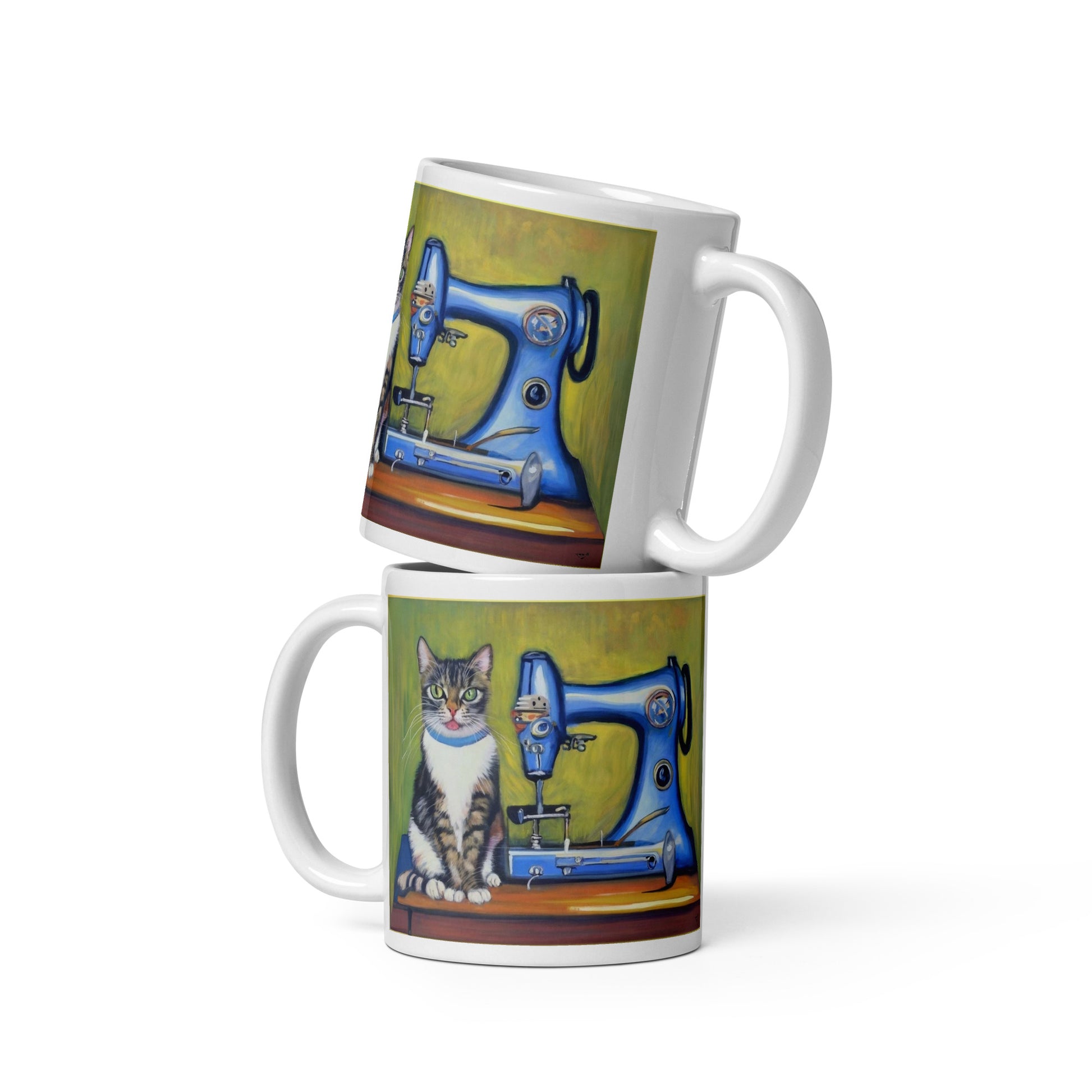 Glossy Mug  with "Sewing Cat" design - The Perfect Gift for People who Love to Sew