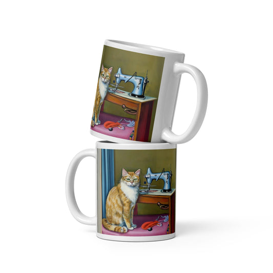 Glossy Mug  with "Sewing Cat" design - The Perfect Gift for People who Love to Sew