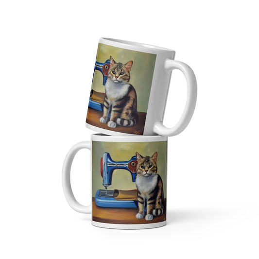 Glossy Mug  with "Sewing Cat" design - The Perfect Gift for People who Love to Sew