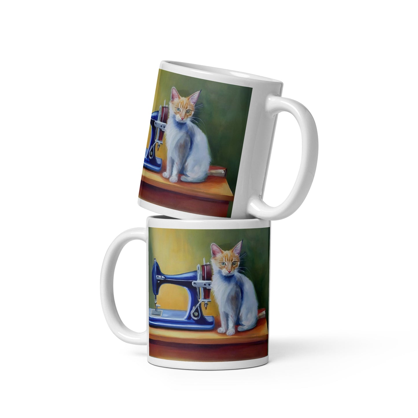 Glossy Mug  with "Sewing Cat" design - The Perfect Gift for People who Love to Sew