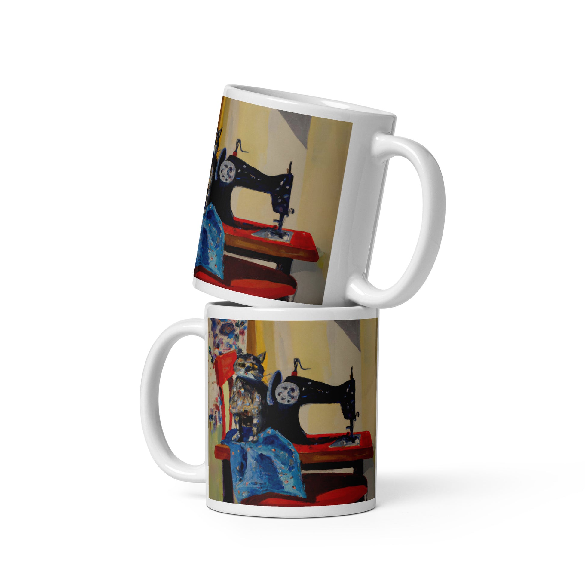 Glossy Mug  with "Sewing Cat" design - The Perfect Gift for People who Love to Sew