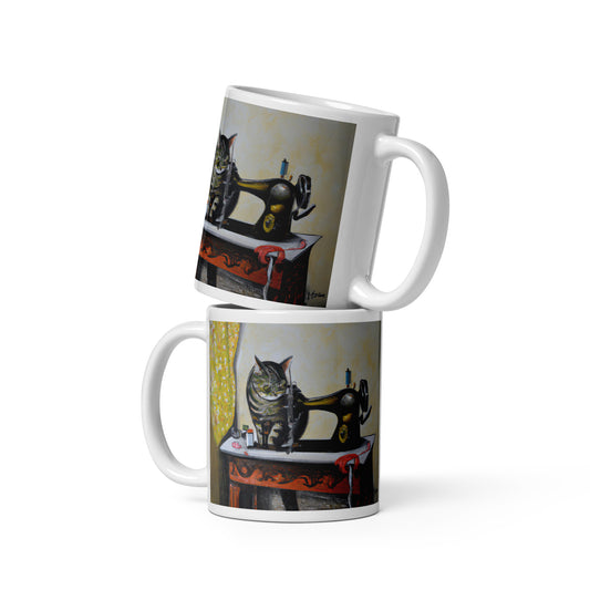 Glossy Mug  with "Sewing Cat" design - The Perfect Gift for People who Love to Sew