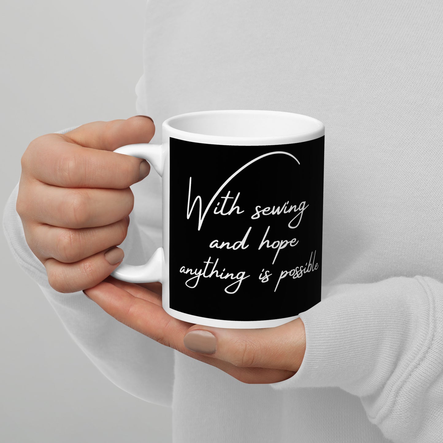 Sewing And Hope Design Black Mug