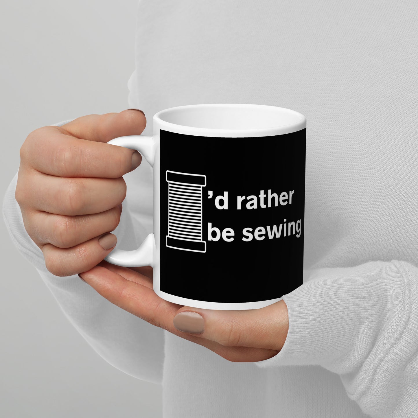 Black Mug with "I'd Rather Be Sewing" Graphic - The Perfect Gift for People who Love to Sew