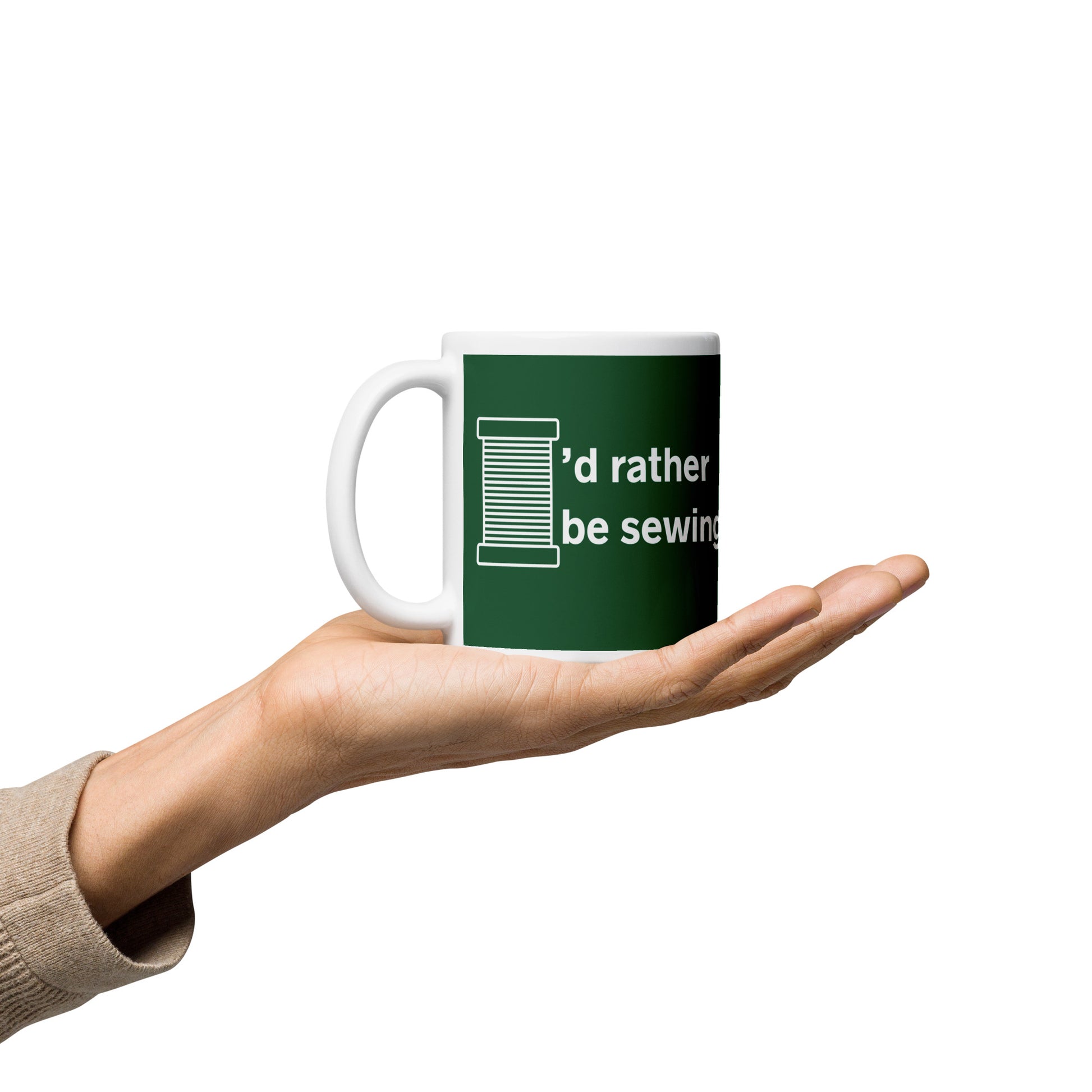 Forest Green Mug with "I'd Rather Be Sewing" Graphic - The Perfect Gift for People who Love to Sew