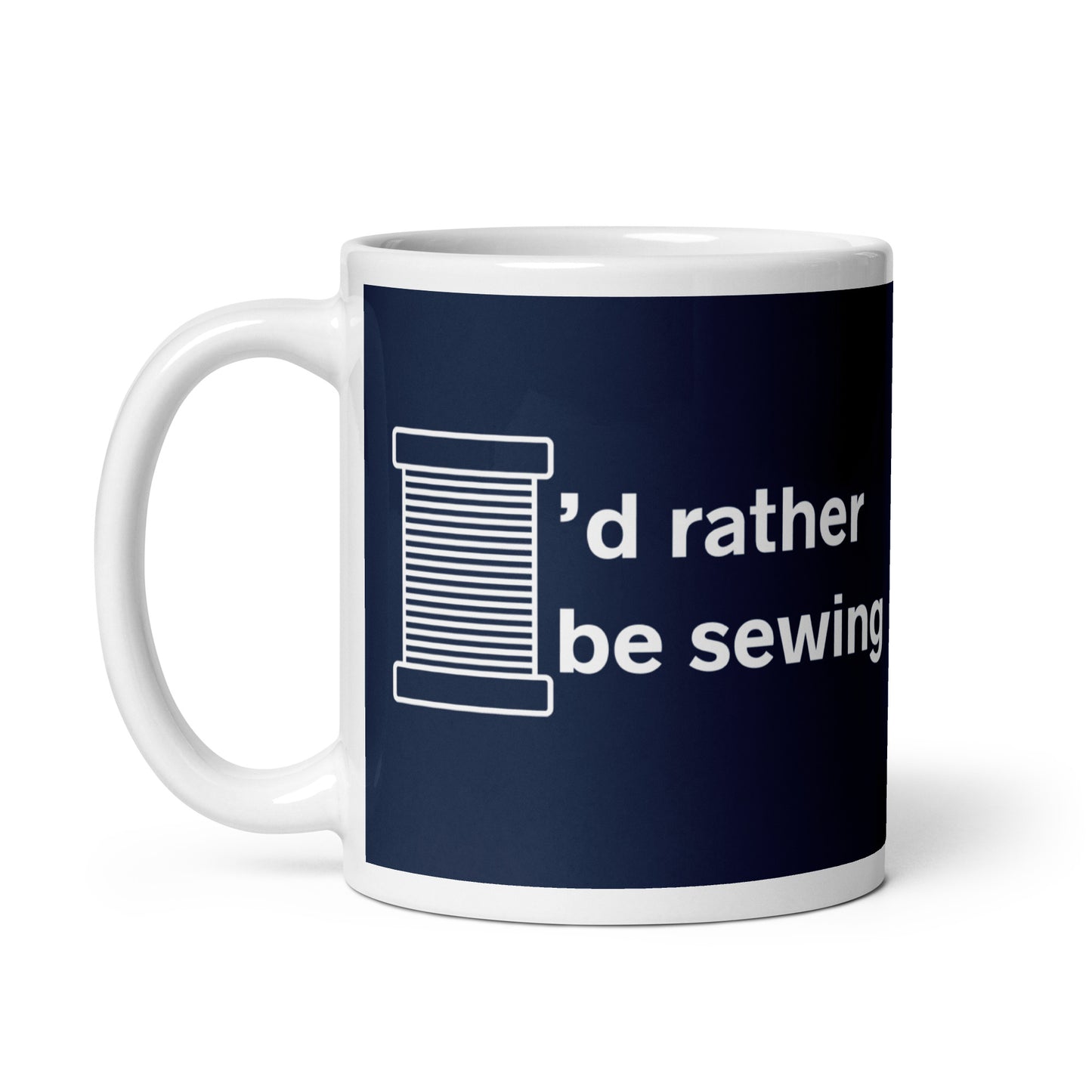 Navy Mug with "I'd Rather Be Sewing" Graphic - The Perfect Gift for People who Love to Sew