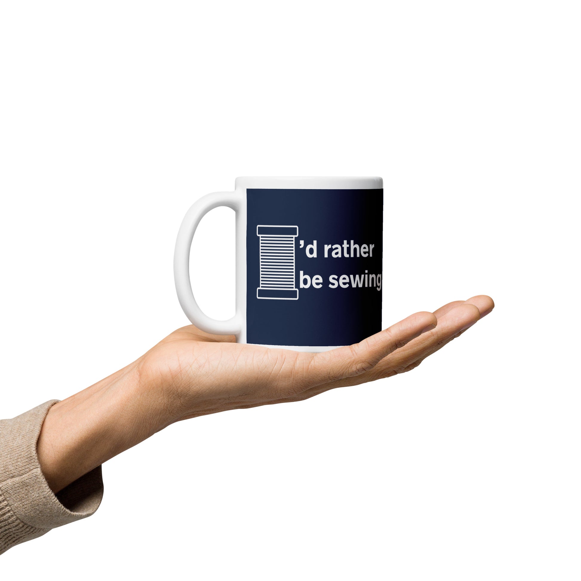 Navy Mug with "I'd Rather Be Sewing" Graphic - The Perfect Gift for People who Love to Sew