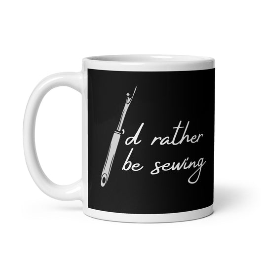 Black Mug with "I'd Rather Be Sewing" Graphic - The Perfect Gift for People who Love to Sew