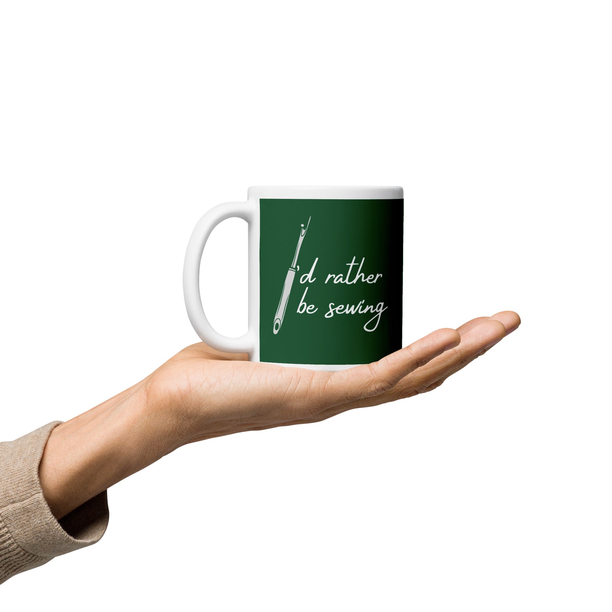 Forst Green Mug with "I'd Rather Be Sewing" Graphic - The Perfect Gift for People who Love to Sew