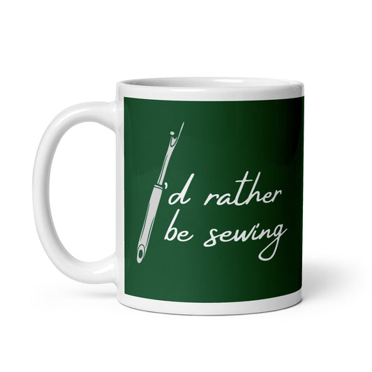 Forst Green Mug with "I'd Rather Be Sewing" Graphic - The Perfect Gift for People who Love to Sew